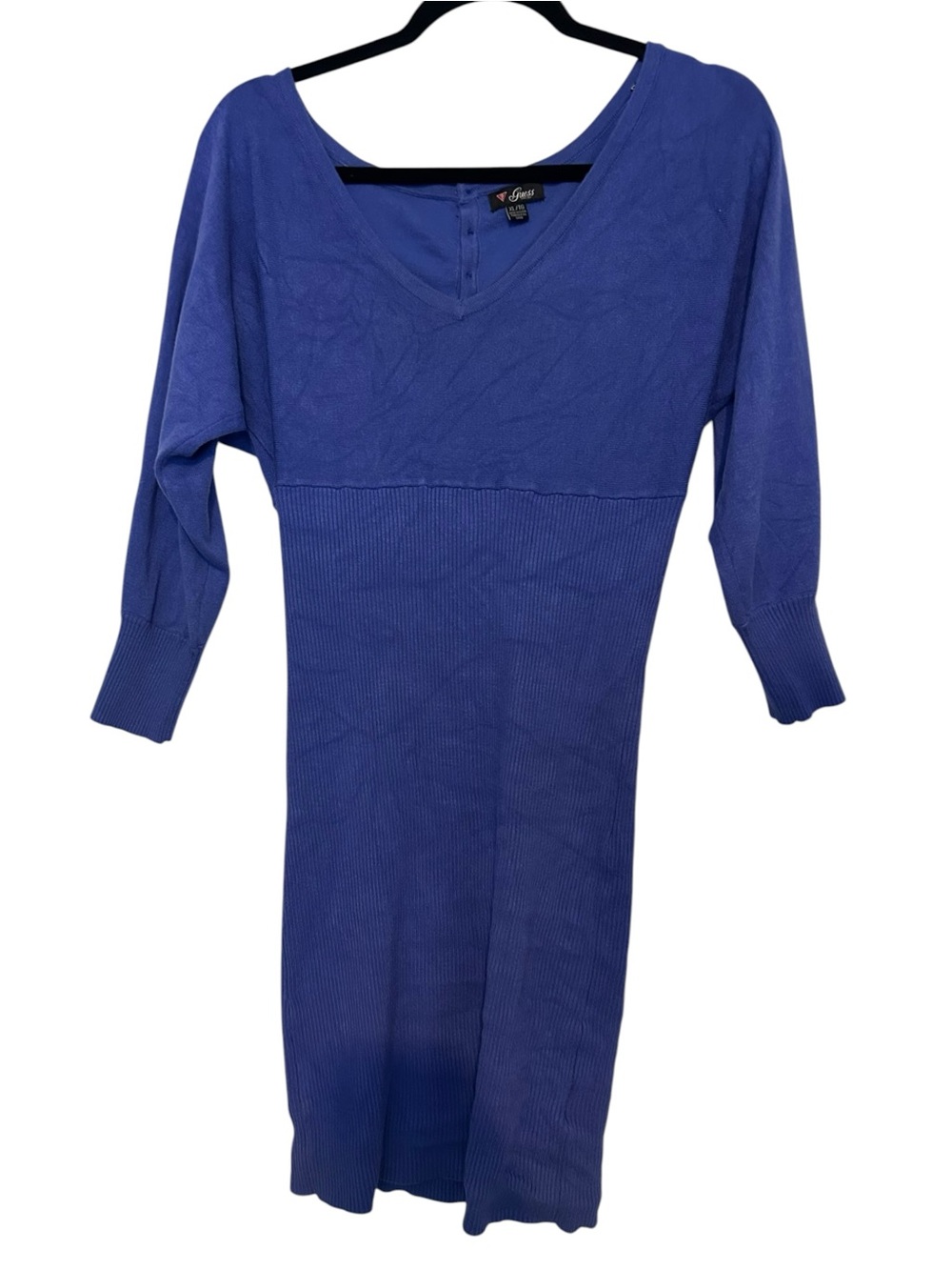 Guess V-Neck Ribbed Knit Long Sleeve Dress